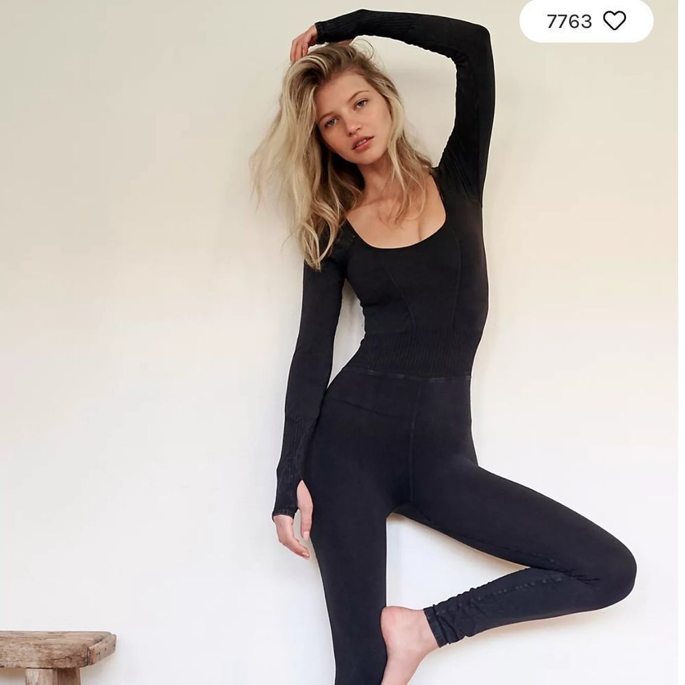 Free People Good Karma long sleeved onesie in Washed Black BNWOT
